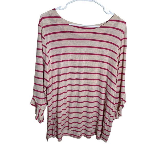 Chico's Shirt Women's 3 Red Striped Round Neck 3/4 Sleeve XL Casual Top - Picture 1 of 8